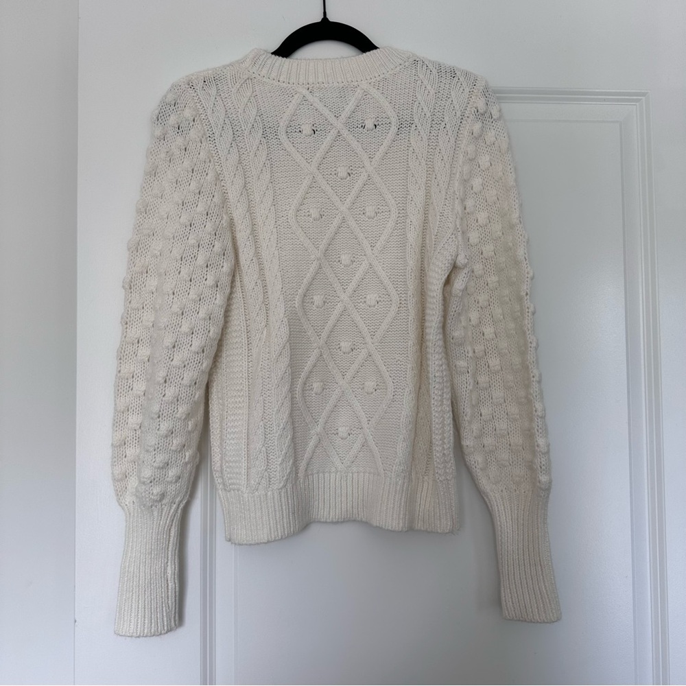 Evereve (XS) Creamy White Cable Knit Crewneck Pullover Sweater- Ribbed Detailing - Picture 7 of 7